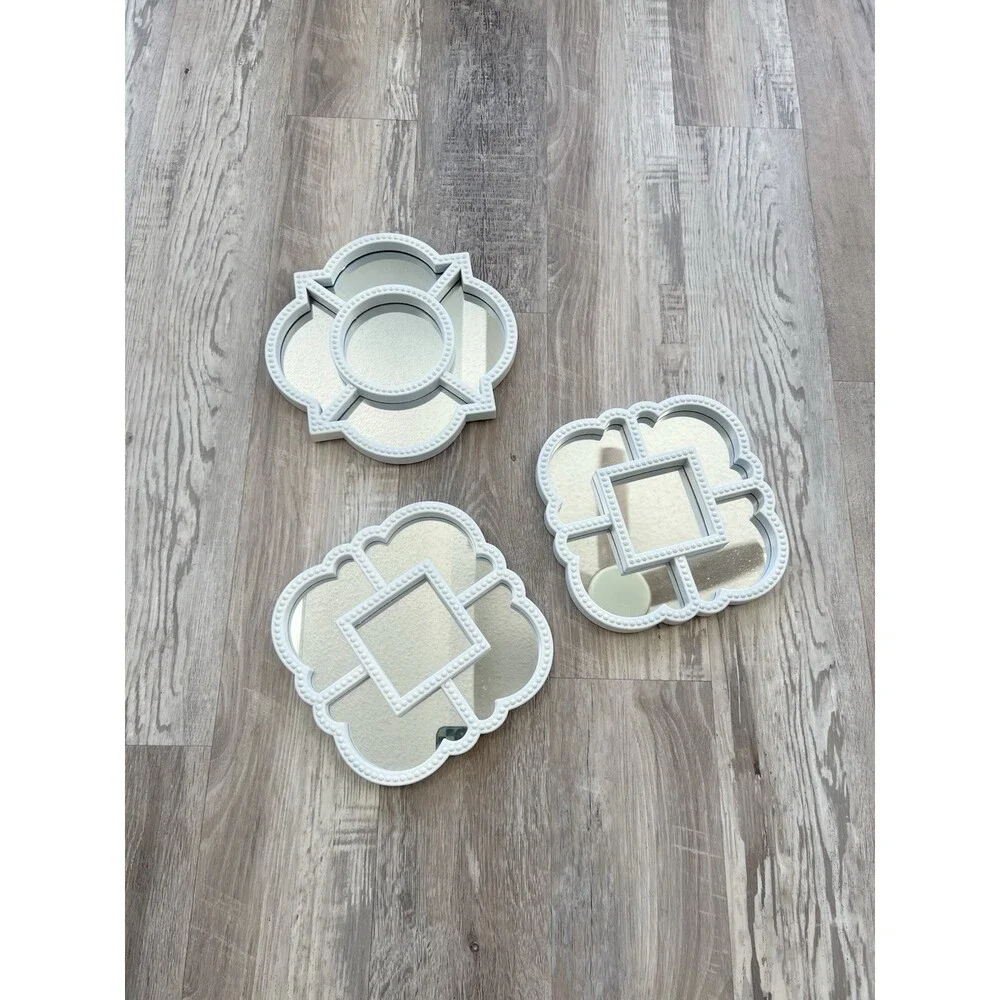 Set of 3 White Quatrefoil Wall Mounted Accent Decorative Mirrors